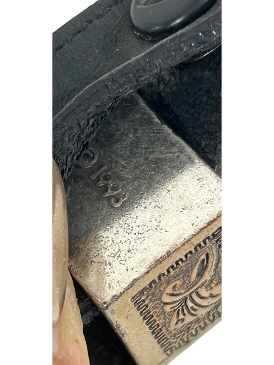 Justin Belt Black 30 Vtg Leather USA  Silver-plated 1993 Engraving Western 525BK main image 10